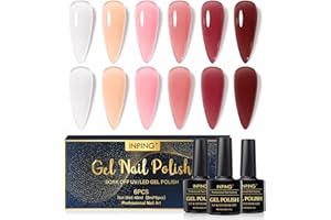 INPING Esmaltes Semipermanentes de Uñas en Gel, 6 Colores Claro Lechoso Blanco Rosa Pintauñas Semipermanentes, Kit de Esmaltes de Uñas Crystal Jelly Soak Off UV LED, 8ML
