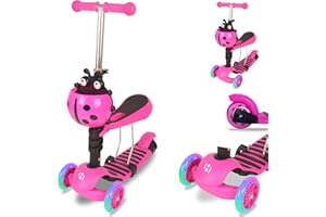 ‎HABIB GRUPPE Habib Gruppe 3-in-1 Kinderroller für Jungen und Mädchen - Abnehmbarer Sitz, LED-Räder, Höheverstellbarer Lenker, Tretroller - Kinder Roller Outdoor Spiel, für 2-8 Jahre Kinder
