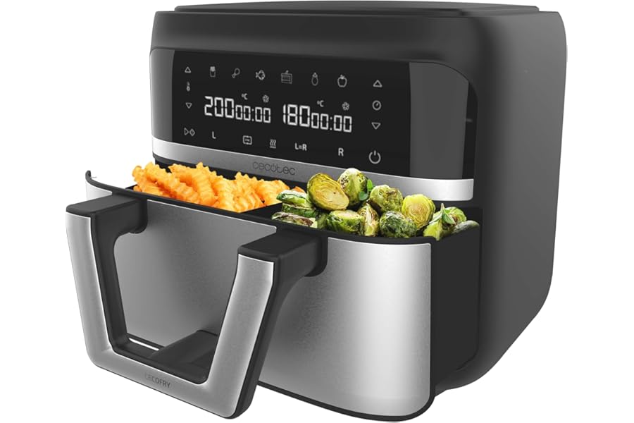 Cecotec Air Fryer 9 Litres – Air Fryer Cecofry Dual 9000. 2850W, Diet and Digital, Touch Panel, Divisible in 2, Dual and Adjustable Temperature, 6 Modes, PerfectCook Technology