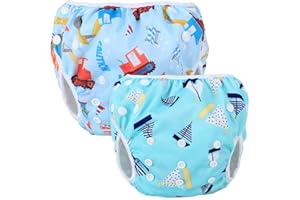 ‎TEAMOY Teamoy Schwimmwindel Baby, Schwimmhose Wiederverwendbar, Badehose Jungen, Verstellbar Badeanzug für 0-3 Jahre Baby (Tool Car + Blue Sailboat)