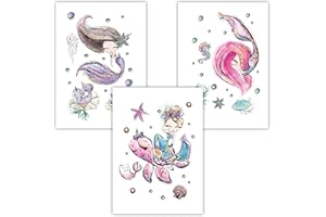 Pandawal Set di 3 immagini per bambini, motivo sirenetta, per bambini, con un bel mondo subacqueo, formato DIN A4 (T20)