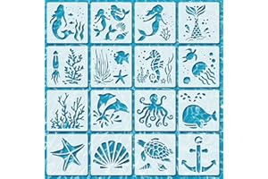 QACUU 16PCS Reusable Stencils for Painting DIY Crafts, Sea Patterns Templates with Animal Designs, Cutouts for Painting, Sea Ocean Stencil for Wall Drawings and Art Projects, Stencils for Crafts Reusable