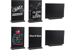 NAEBRO Aufsteller Kreidetafel Klein, 6 Stück Doppelseitige Klein Tafel zum Beschriften, Mini Tischaufsteller Kreidetafel mit Holzsockel, Preisschilder Schiefertafel für Hochzeit Schule Buffet Party 15 x 22cm