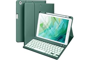 ‎VOBAFE Vobafe Hülle mit Tastatur Kompatibel für iPad 9./ 8. /7. Generation 10.2 Zoll mit Stifthalter, Magnetisch 7 Farben Beleuchtung, Wiederaufladbar Abnehmbarer QWERTZ iPad Tastatur, Kieferngrün
