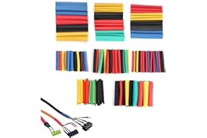 OBYJCA Lot de 164 gaines thermorétractables pour isolation électrique, kit de réparation de fils, gaines thermorétractables pour fixer et protéger les composants, outils à main d'atelier (jaune, bleu, noir,
