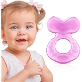 Nuby Teethe-Eez Soft Silicone Gum Teether, 3 Months, Pink | Refrigerator safe teether with multiple teething surfaces, stimul