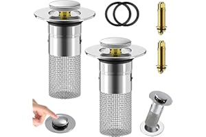 LeuKoles Waterjake Pop-up Ablaufventil waschbeckenstöpsel für 34-40mm Abflussstopfen mit Sieb,Raffiniertes Kupfer Bounce Core,Bad Waschbecken-Haarsieb,2 Stück