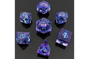 ORUZA 7 PCS Dragon Eye DND Dice Liquid Core D&D Dice Resin Sharp Edge Polyhedral D&D Dice Set for Dungeons and Dragons Role Playing Die D20 D12 D10 D8 D6 D4 D%