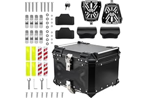 LASIEYO Motorcycle Top Case, 45L Aluminum Motorcycle Trunk Waterproof and Dustproof, Motorcycles Top Box for Storage Helmet, Universal Motorbike Top Case with Security Lock and 2pcs Baseplates, Black