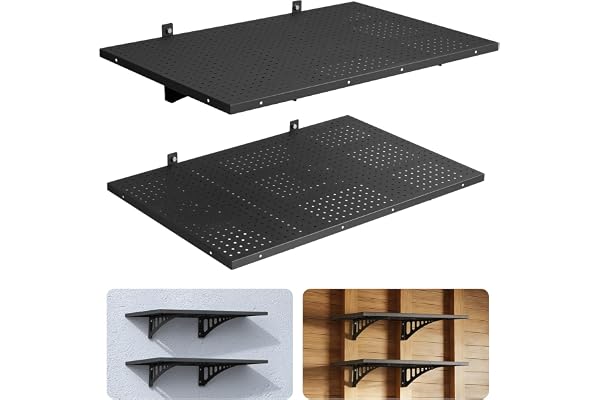 VEVOR 2-pack kraftiga vägghyllor i garage, 0,6 x 0,9 m väggmonterad hyllenhet, 64 x 91 cm per hylla flytande förvaring metallställ för garage med 254 kg total viktkapacitet
