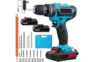 OAMGER Perceuse Visseuse Sans Fil 21V, Visseuse Devisseuse Sans Fil avec 2 Batteries 2.0Ah, 32Nm, 25+3 Réglages de Couple, 2 Vitesses, LED, 24 Accessoires et Valise, pour la Bricolage