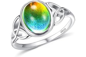 KRFY Anillos de Humor con Carta de Colores Anillos de Piedra con Cambio de Color de Temperatura Nudo Celta Anillos de Plata de ley 925 Para Mujeres Niñas