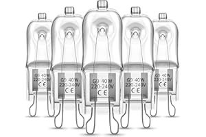 Bonlux G9 Bombilla Halógena 40W para Horno y Microondas Regulable Bombilla Transparente de Cápsula Halógena Blanco Cálido 2700K Tolerante al Calor 300 ° G9 Halógenas 220V (5-Unidades)