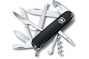 Victorinox Schweizer Taschenmesser Huntsman, Multitool, Swiss Army Knife mit 15 Funktionen, Klinge, Korkenzieher, Dosenöffner, Faltschachtel, Schwarz