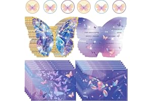 NHYDZSZ 12er Set Einladung Kindergeburtstag Mädchen, Partyeinladungen mit Umschlägen Geburtstag Einladungskarten Geburtstag Schmetterling,Schmetterling Deko geburtstag (K)