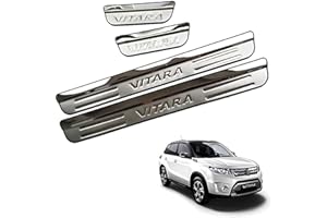 EAGLEG 4 Pezzi Acciaio Inox Battitacco per Auto Sticker, per Suz-uki Vitara 2015-2020, Esterno Battitacco Protezione Plates Anti-Graffio Scuff Adesivi Decorativi Accessori,Silver