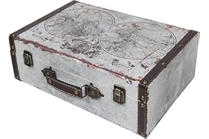 HMF VKO101 Valigia in Legno Vintage | 38 x 26 x 13 cm | Grande | Mappa del Mondo