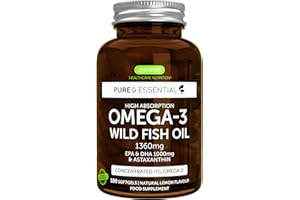 IGENNUS HEALTHCARE NUTRITION Omega 3 1000mg EPA y DHA, Triglicéridos rTG Alta Absorción con Astaxantina, 180 Cápsulas, IFOS Certificado 5 Estrellas, Aceite de Pescado Salvaje Ultrapuro, Sabor Limón, Superconcentrado, de Igennus