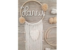 LIDAM Makramee Namensring - einfaches, anfängerfreundliches Bastelset mit Videoanleitung - Baby Geschenk Geburt - Traumfänger Bastelset, Taufgeschenk, Makramee Set, Türschild, Deko Kinderzimmer