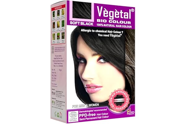 Vegetal Bio Hair Colour - Soft Black 50g Achieve Natural, Ammonia-Free Hair Color PPD-Free, 100% Herbal Certified Organic for Men and Women UV Protection and Luster Maintenance Complete Kit