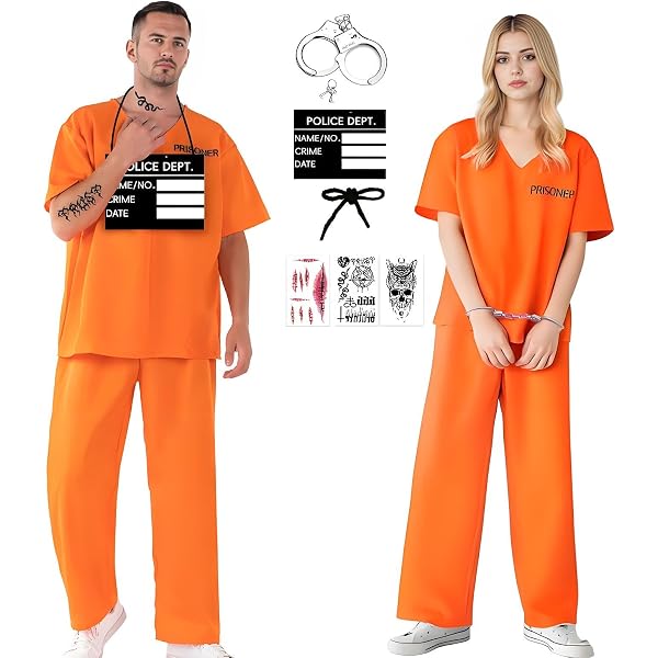Paar-Kostüm Sheriff & Sträfling – Komplett-Set Für Karneval, Halloween Oder Junggesellenabschied – In Verschiedenen Größen (z.B. SMALL + MEDIUM)
