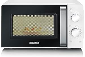 ‎SEVERIN SEVERIN Mikrowelle Solo, zum Auftauen und Erhitzen, Mikrowellengerät mit Drehteller für gleichmäßige Wärmeverteilung 17 L, Weiß /Edelstahl, MW 7885