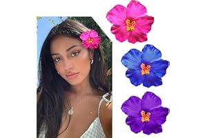 Nayyana Lot de 3 barrettes à cheveux en forme de fleur hawaïenne pour femme - Plumeria - Hibiscus - Pinces à cheveux en forme de fleur hawaïenne - Pinces à cheveux artificielles pour les vacances -