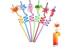 Ulife Mall 6 Stück Wiederverwendbare Strohhalm Meerestiere Sommer Ozean Plastik Strohhalme Lockige Party Trinkhalme Kinder Junge Mädchen Geburtstagsfeier Dekorationen Partybedarf
