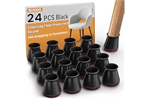 RUSIDO 24 pezzi gommini per sedie in silicone nero, piedini in feltro sedie,protezioni rotonde per gambe di sedie,adatti per gambe di sedie dritte e inclinabili,non graffiano (S Fit: 14-20mm)
