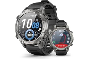 SOUYIE GPS Smart Watch with Maps, 21Day Battery, 5ATM Waterproof, Bluetooth Call,1.43" AMOLED, 178 Sports Modes, Compass, LED Flashlight/ Heart Rate/Stress/SpO2/Sleep Monitor, for Android iOS Men Women Black