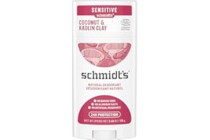 SCHMIDT'S Déodorant Stick Peaux Sensibles Kaolin + Noix de Coco, 100 Pour cent d'Origne Naturelle, Efficacité 24h, 58 ml, 75 g