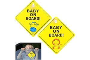 ORMROMRA 2 PCS Baby on Board Car Warning Signs, Self Adhesive Car Sign with Double Suction Cups, Waterproof Durable Car Sticker, Lion Giraffe Pattern Sticker for Driver, Car Sticker Decal (12CM, Yellow)