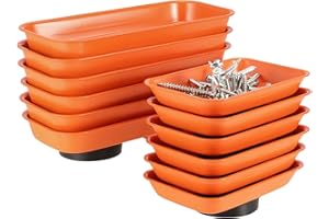 JEUIHAU DAANYAP 12 Packs Magnetic Tray, Stainless Steel Magnetic Parts Tray, Orange Magnetic Tool Tray for Collecting Wrenches, Screws, Bolts, Nuts, Small Parts, 3.6 x 2.4/5.9 x 2.5 Inches