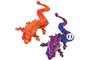 KOALA STUDIO 2 Dragons Articulés Imprimés en 3D Décoration Univers Fantastique Fidget Toy Jouet Idée Cadeau Unique Décoration d'Intérieur Maison Chambre Salon Enfant (Bleu Rouge Brilliant + Rouge Or Brilliant)