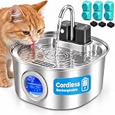 3.2L Wireless Cat Water Fountain with Motion Sensor | 4000mAh rechargeable battery, stainless steel, sensor, timer, corded co
