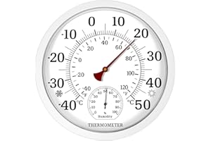 CHIVENIDO Indoor Outdoor Thermometer Hygrometer - 10 Inch Thermometer Room Temperature Garden Thermometer Outdoor Waterproof Wall Hanging Thermometer for Patio (White)