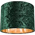 Modern and On-Trend Forest Green Crushed Velvet Fabric 10" Table or Pendant Circular Drum Lampshade with Shiny Copper Inner - 60watt Maximum | Perfect for Residential or Commercial by Happy Homewares