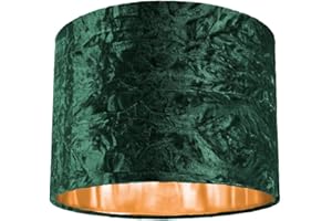 Modern and On-Trend Forest Green Crushed Velvet Fabric 10" Table or Pendant Circular Drum Lampshade with Shiny Copper Inner - 60watt Maximum | Perfect for Residential or Commercial by Happy Homewares