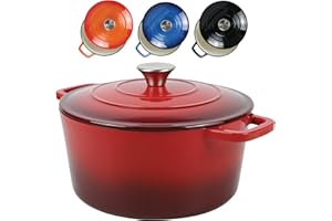 ANDREW JAMES Cast Iron 5L Round Casserole Dish with Lid – Enamel Coated Dutch Oven for Bread Baking, Stews, Roasting & Braising – Oven Proof Cast Iron Pan, No Seasoning Required (Red)