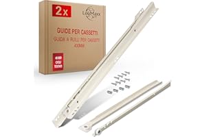 LouMaxx Guide per Cassetti 400 mm | Set di 2 (1 coppia) Binari per Cassetti Scorrevoli, in Bianco,| Sistema di Guide Scorrevoli a Estrazione Parziale | Guide per Cassetti a Scorrimento Morbido