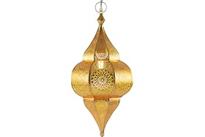 MARRAKESCH Orientalna wisząca lampa Lunar złoto 40 cm, oprawka E27, marokański design, lampa wisząca z Maroko, lampy orientalne do salonu, kuchni lub wisząca nad stołem jadalnym