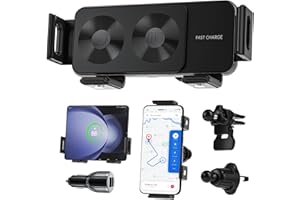 Olycism Szybka bezprzewodowa ładowarka samochodowa QC 3.0 15 W z podwójną cewką z funkcją ładowania dla Z Fold/Flip 5/4/3 może automatycznie obracać bezprzewodowy uchwyt samochodowy Qi do kratek