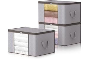 ‎LIFEWIT Lifewit 120 l torba do przechowywania kołder, duże pudełko do przechowywania z pokrywką, pudełko do przeprowadzki, ze wzmocnionym uchwytem, na ubrania, kołdry, pościel, 3 sztuki, jasnoszary