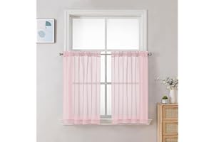 Chyhomenyc Durchsichtige Vorhänge, 61 cm lang, kleine Fenstervorhänge für Badezimmer, Wohnzimmer, Keller, Voile, Kurze Stangentaschen, 106,7 cm B x 61 cm L, 2 Stück, Blush Pink
