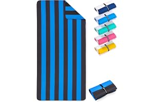Fit-Flip Strandhandduk XXL – mikrofiberbadhandduk stor, lätta och snabbtorkande – 100% återvunnen mikrofiberhandduk – randig blå-mörkgrå 160 cm x 90 cm