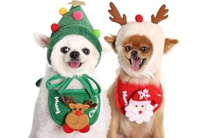 Hileyu Disfraz de Navidad para Mascotas 4PCS Perro Gato Traje de Cuernos Divertidos Sombreros Capa Ajustable Toallas de Saliva de Santa para Cachorro Vestir