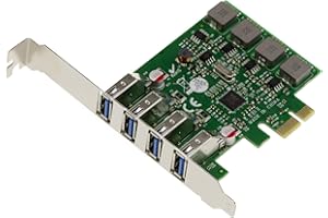 KALEA-INFORMATIQUE PCI EXPRESS PCIe to USB 3.0 controller card 4 horizontal USB3 TYPE A ports, with Via VLI VL805 chipset. Low and high profile brackets. Self-powered. HIGH POWER 8A.