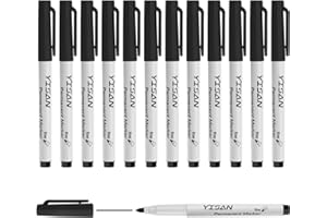 YISAN Pennarelli indelebili, confezione da 12 pennarelli indelebili neri a punta fine, inchiostro ad asciugatura rapida, funziona su carta, plastica, pietra, vetro, metallo, 71525