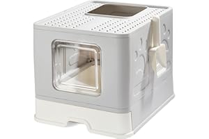 Suhaco Cassetta Igienica per Gatti con Coperchio Forato Nessun Odore e Fuoriuscita di Rifiuti, Entrata Superiore Lettiera Chiusa Paletta Inclusa per Gatto,51 x 38 x 41 cm XXL (Grigio)