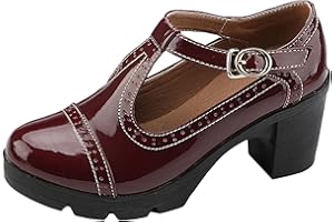 DADAWEN Women's T-Strap Platform Court Shoes Mid Heel Mary Jane Oxfords Dress Shoes